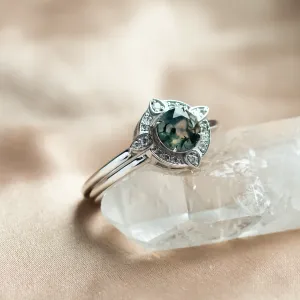 Moss agate and diamonds engagement ring set BRISTOL Thumbnail