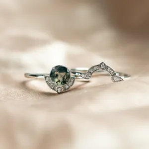 Moss agate and diamonds engagement ring set BRISTOL Thumbnail