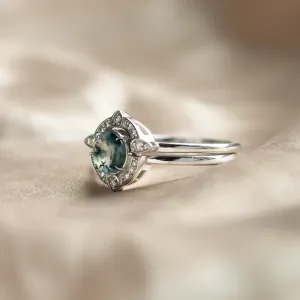 Moss agate and diamonds engagement ring set BRISTOL Thumbnail