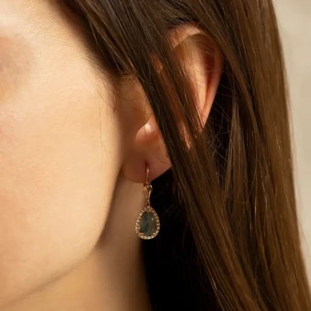 Visací náušnice s pear mechovými acháty a s diamanty ROYA Image