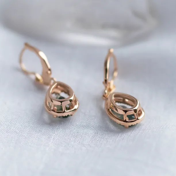 Visací náušnice s pear mechovými acháty a s diamanty ROYA Image