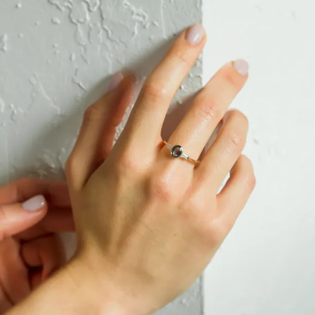 Unique teal sapphire and moissanite ring MAYLA Image