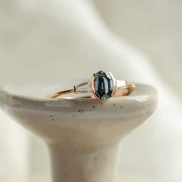 Unique teal sapphire and moissanite ring MAYLA Image