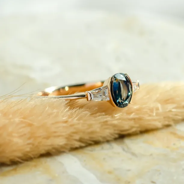 Unique teal sapphire and moissanite ring MAYLA Image