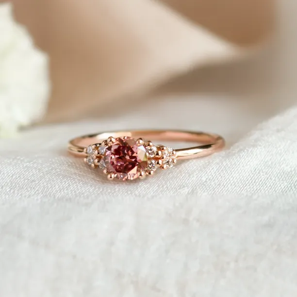 Pink lab grown diamond and natural diamond engagement ring EDDY Image