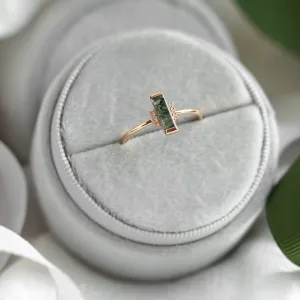 Unusual engagement ring with baguette moss agate and diamonds BRONTE Thumbnail