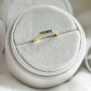 Unusual engagement ring with baguette moss agate and diamonds MILA Thumbnail