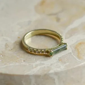 Unusual engagement ring with baguette moss agate and diamonds MILA Thumbnail
