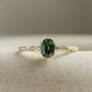 Vintage engagement ring with green sapphire and diamonds MADDIE Thumbnail
