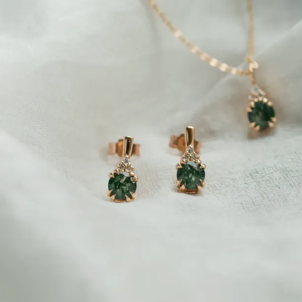 Moss agate and diamond jewellery set TALIA Image