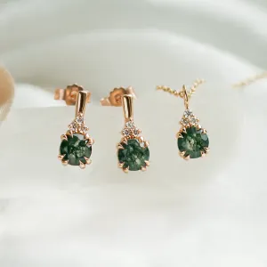 Moss agate and diamond jewellery set TALIA