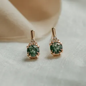 Gold earrings with moss agate and diamonds TIA Thumbnail