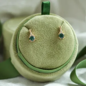 Gold earrings with moss agate and diamonds TIA Thumbnail
