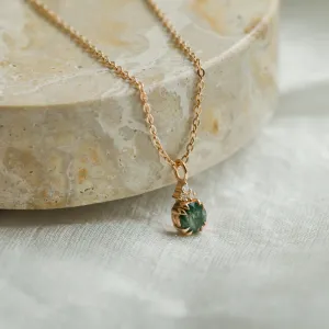 Gold moss agate and diamond pendant TALI Thumbnail