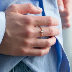 Minimalist beaded ball ring with lab created diamond EDO