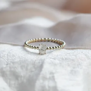 Minimalist beaded ball ring with lab created diamond EDO Thumbnail