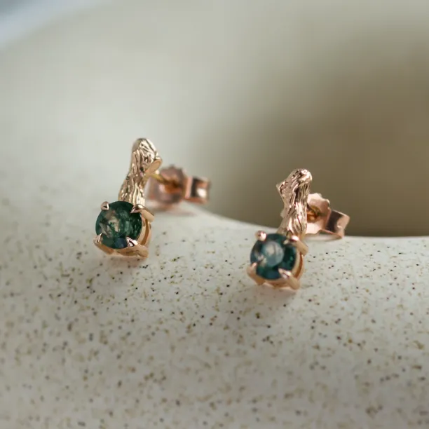 Napichovací neobvyklé náušnice s mechovými acháty a větvičkou ELLION Image