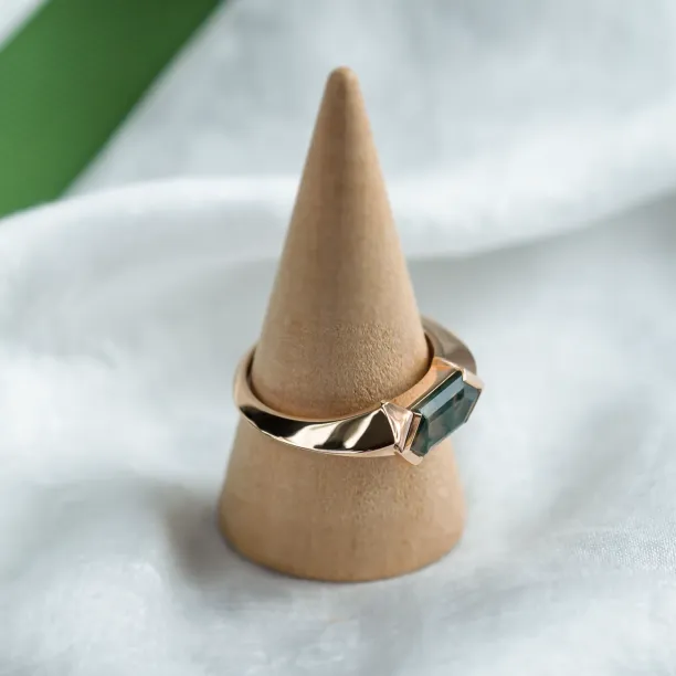 Originální prsten s trendy masivní obroučkou a mechovým achátem ve tvaru hexagonu SEI Image