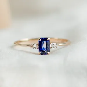 Elegant emerald sapphire and pear diamond ring LEILANI
