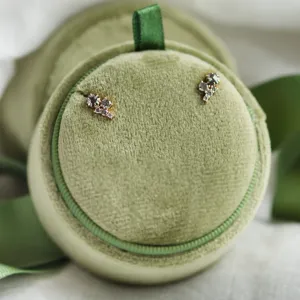 Gold cluster earrings with salt and pepper diamonds CALLA Thumbnail