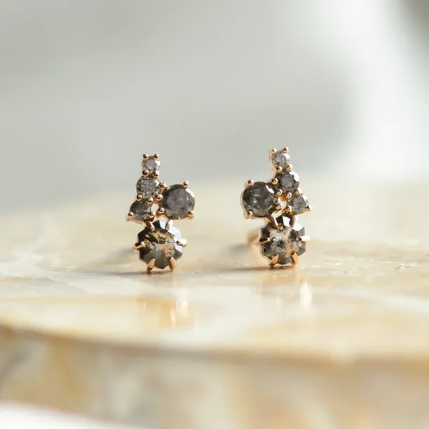 Gold cluster earrings with salt and pepper diamonds CALLA Image
