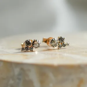 Gold cluster earrings with salt and pepper diamonds CALLA Thumbnail