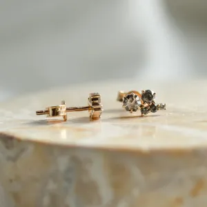 Gold cluster earrings with salt and pepper diamonds CALLA Thumbnail
