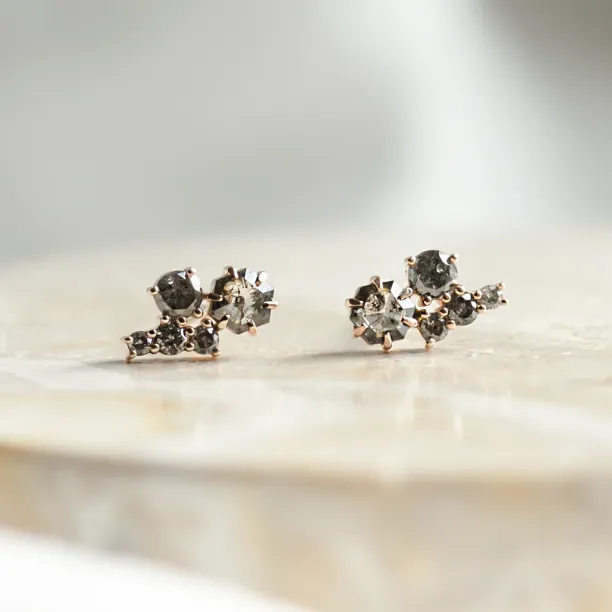Gold cluster earrings with salt and pepper diamonds CALLA Image