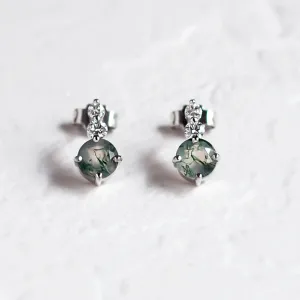 Jednoduché zlaté náušnice s mechovými acháty a diamanty LILIBET Thumbnail