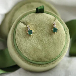 Jednoduché zlaté náušnice s mechovými acháty a diamanty LILIBET Thumbnail