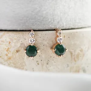 Jednoduché zlaté náušnice s mechovými acháty a diamanty LILIBET Thumbnail