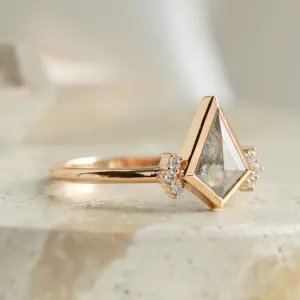 Unusual engagement ring with kite salt and pepper diamond and side diamonds KAREN Thumbnail