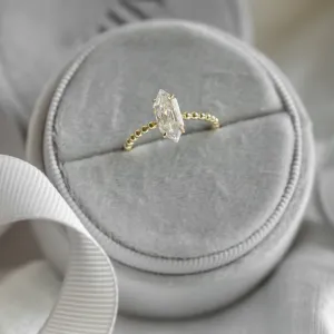 Beaded ball engagement ring with moissanite in long hexagon cut ELYSE Thumbnail