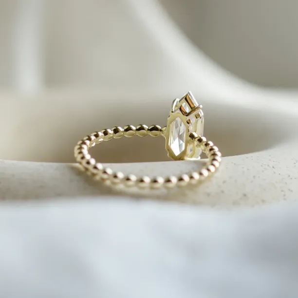 Beaded ball engagement ring with moissanite in long hexagon cut ELYSE Image