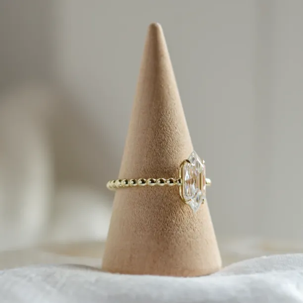 Beaded ball engagement ring with moissanite in long hexagon cut ELYSE Image
