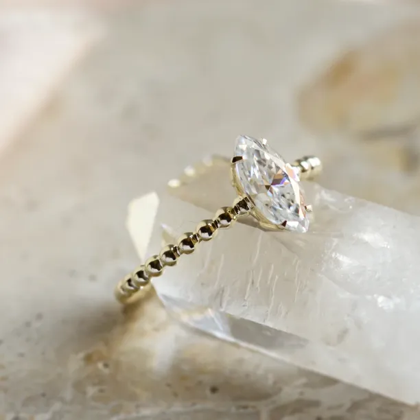 Engagement beaded ball ring with marquise moissanite BRYCE Image