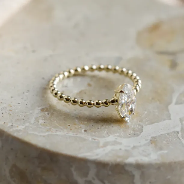 Engagement beaded ball ring with marquise moissanite BRYCE Image