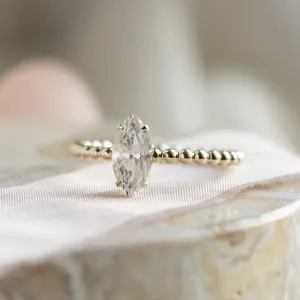 Engagement beaded ball ring with marquise moissanite BRYCE Thumbnail