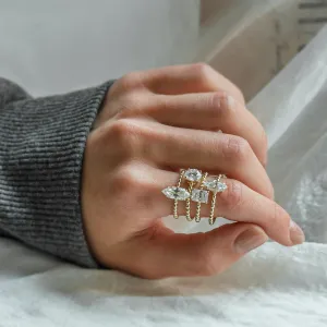 Engagement beaded ball ring with marquise moissanite BRYCE Thumbnail