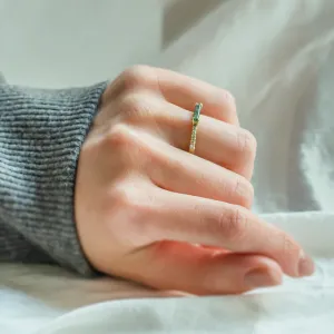 Unusual engagement ring with baguette moss agate and diamonds MILA Thumbnail