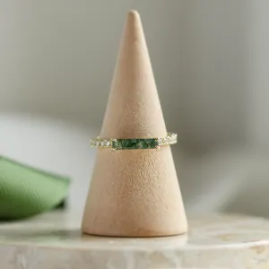 Unusual engagement ring with baguette moss agate and diamonds MILA Thumbnail