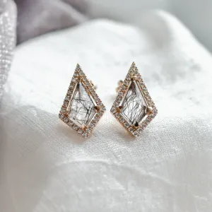 Statement earrings with rutile quartz and side diamonds ALEXIS Thumbnail
