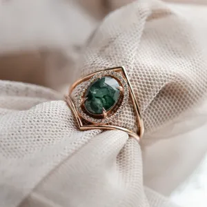 Luxury gold ring with moss agate and diamonds PINIA Thumbnail