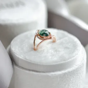 Luxury gold ring with moss agate and diamonds PINIA Thumbnail