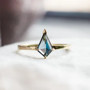 Gold ring with London blue topaz in kite shape KINGSTONE