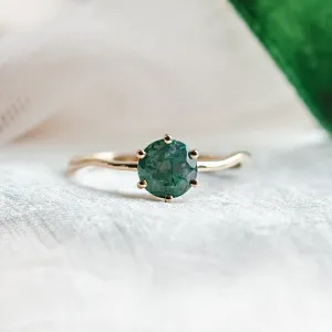 Unusual engagement ring with moss agate and organic bezel AVERIL