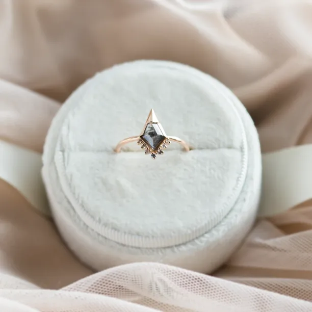 Unusual engagement ring with salt and pepper diamond and side diamonds ADIRA Image