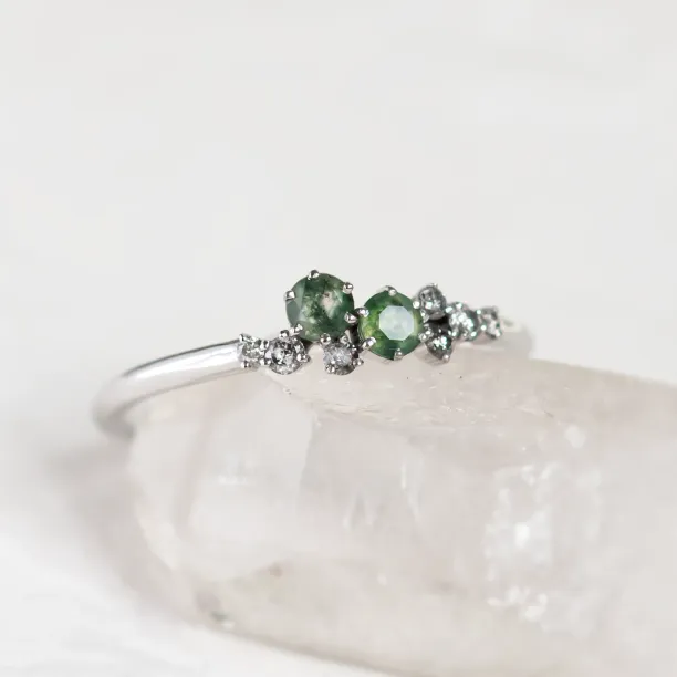 Cluster ring with moss agates and salt and pepper diamonds EVE Image