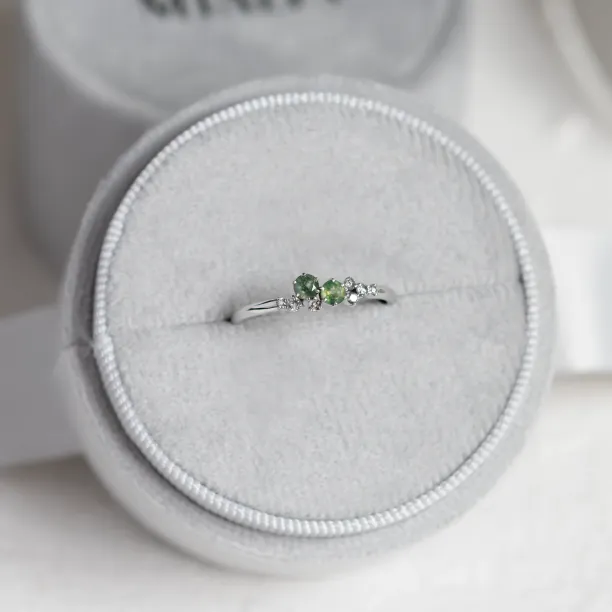 Cluster ring with moss agates and salt and pepper diamonds EVE Image