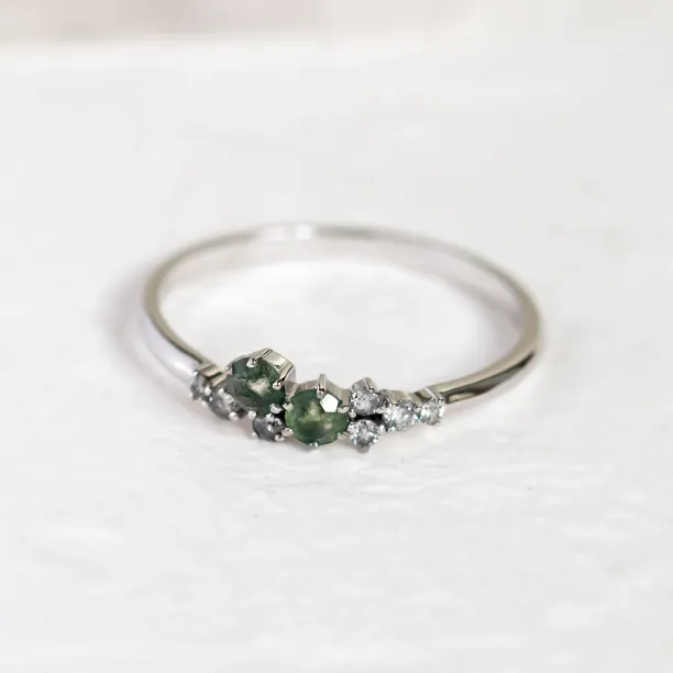 Cluster ring with moss agates and salt and pepper diamonds EVE Image